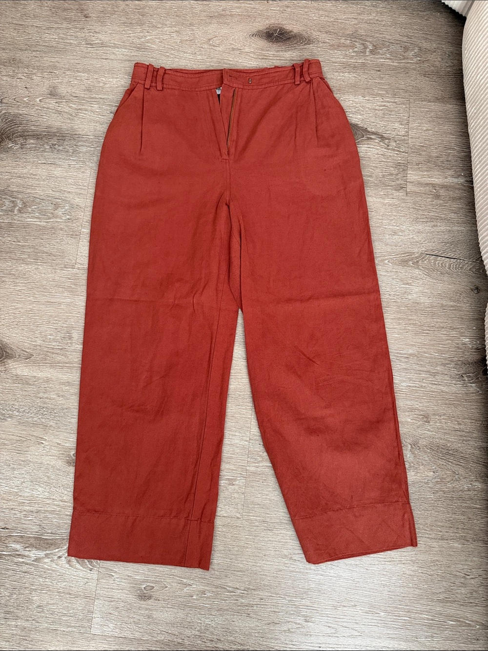 Apiece Apart Linen Trousers Womens 10 Merida Rust Brown High Rise Wide Leg